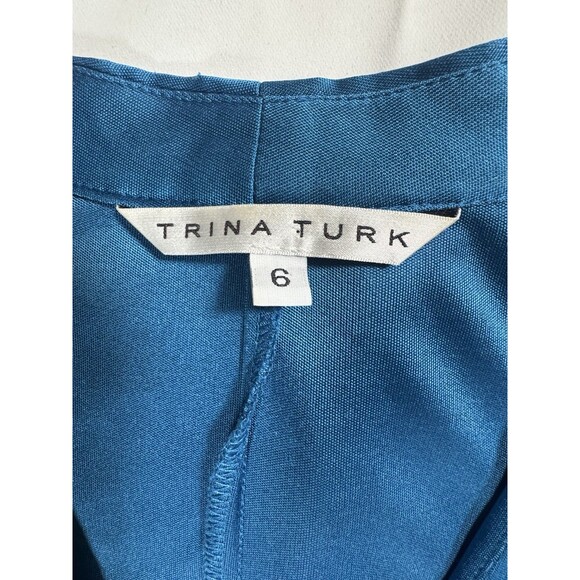 Trina Turk Silk Blend Dress 6 Cobalt Blue Belted V Neck Cocktail Resort USA - Picture 6 of 8